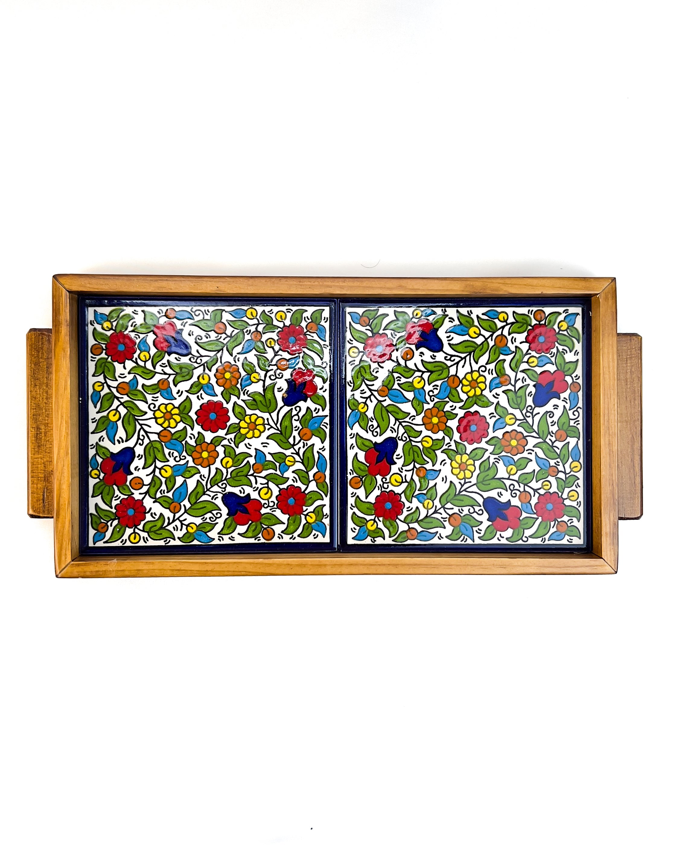 x Al-Byarah – البَيّارةْ - Servierplatte 31 Olivenholz Keramik Kunsthandwerksboden cm cm & 17