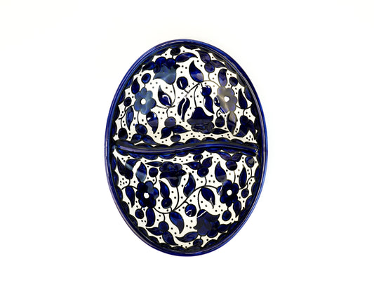 Olivenöl & Za'atar Schale - Oval Blume blau