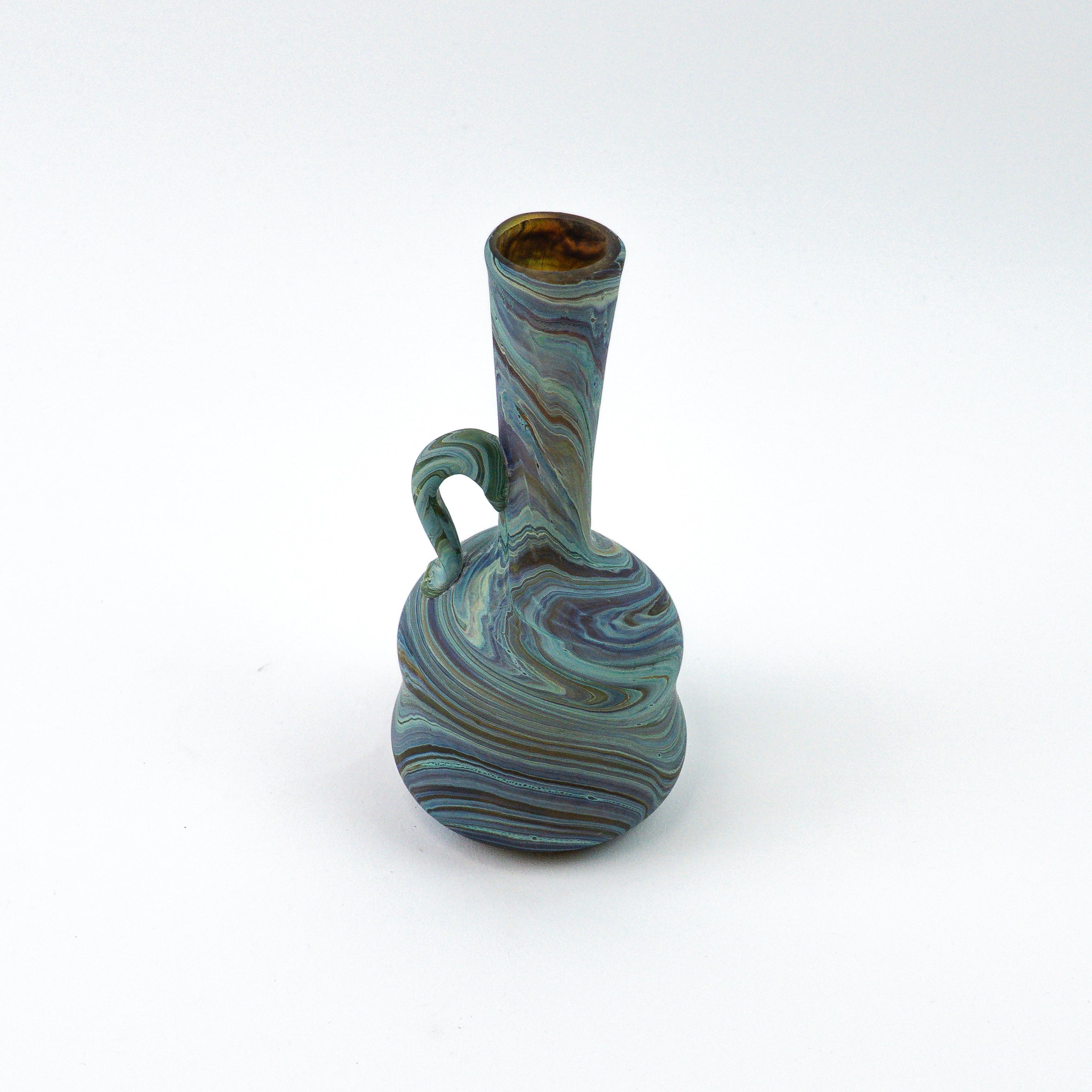 Hebron Mini- Karaffe / Vase Blau Braun – Recyceltes Glas & Handgeblasen