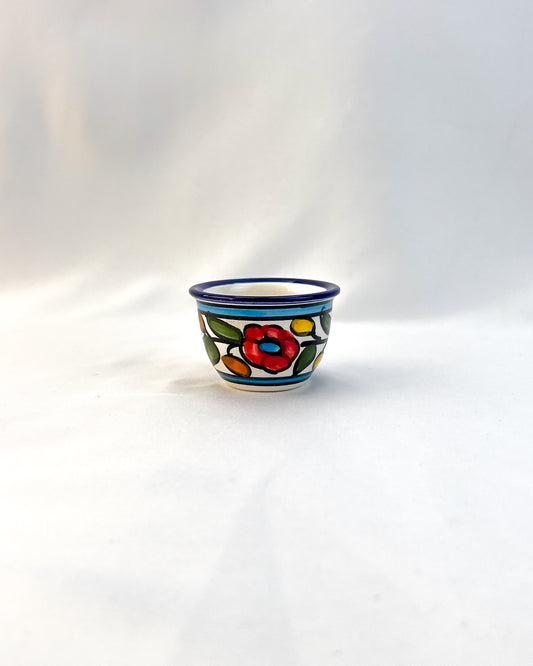 Keramik Kunsthandwerks- Espressoshot 60 ml aus Hebron - Olivenäste Blau