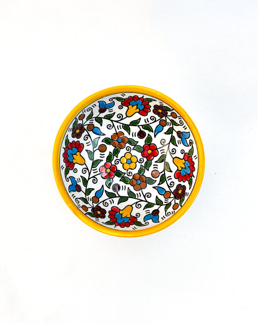 Keramik Kunsthandwerks-Schalen aus Hebron 12 cm - Blumen Gelb Farbig