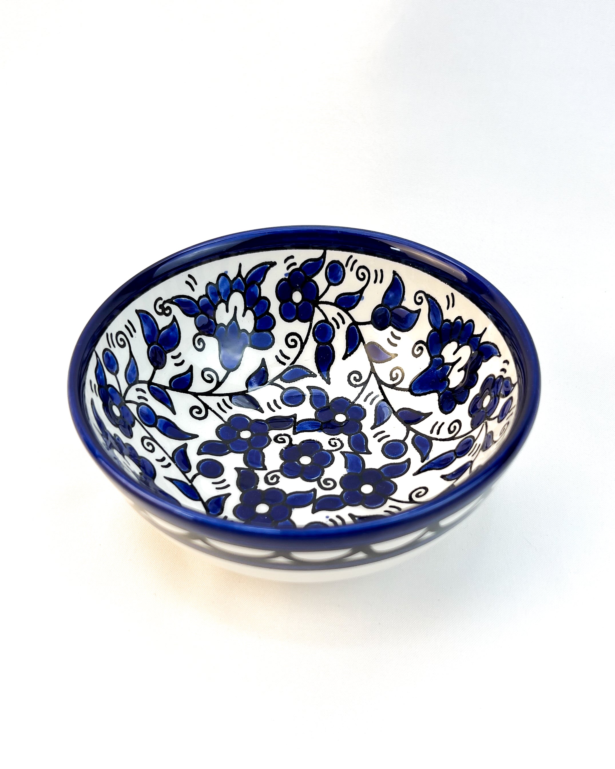 Keramik Kunsthandwerks-Schalen aus Hebron 15 cm - Blumen Blau